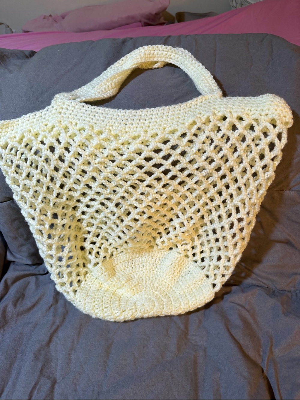 Handmade Cream Crochet Market Tote Bag